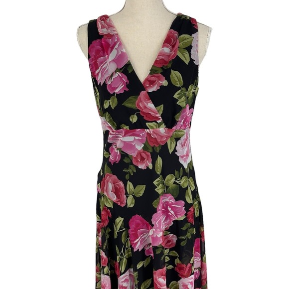 Another Thyme Womens Sleeveless Floral Chiffon Midi Dress Pullover Surplice 8 - Picture 3 of 12